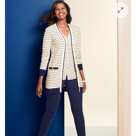 Talbots Super Soft Tipped Cardigan Sweater Nautical Long Line Size XS - Picture 4 of 7